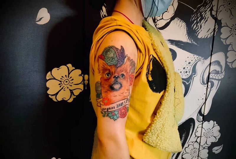 狗生快乐修改老纹身纹身图片_新传统New School纹身图案