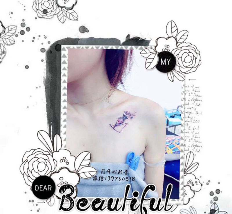 星座纹身图片_成品胸部颈部欧美习俗清新字符宗教水瓶座摩羯座纹身图案