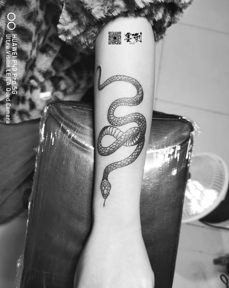 蛇纹身图片_手臂新传统纹身图案