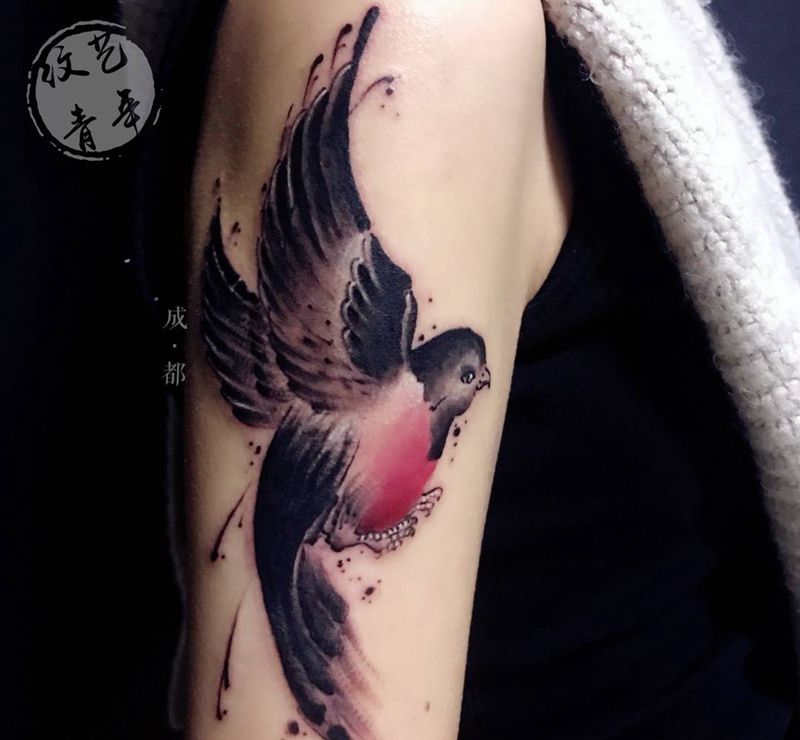 小燕子纹身图片_成品手臂清新原创纹身图案