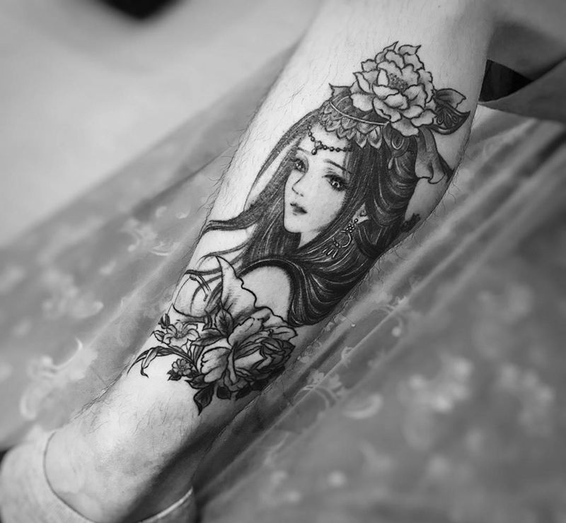 新店开业5折纹身图片_成品腿部纹身图案