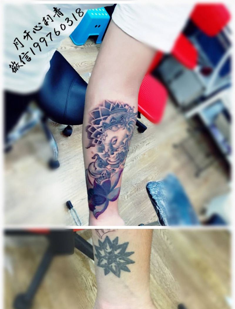 象神纹身图片_成品手臂传统清新习俗动物宗教鬼神旧遮盖象神纹身图案