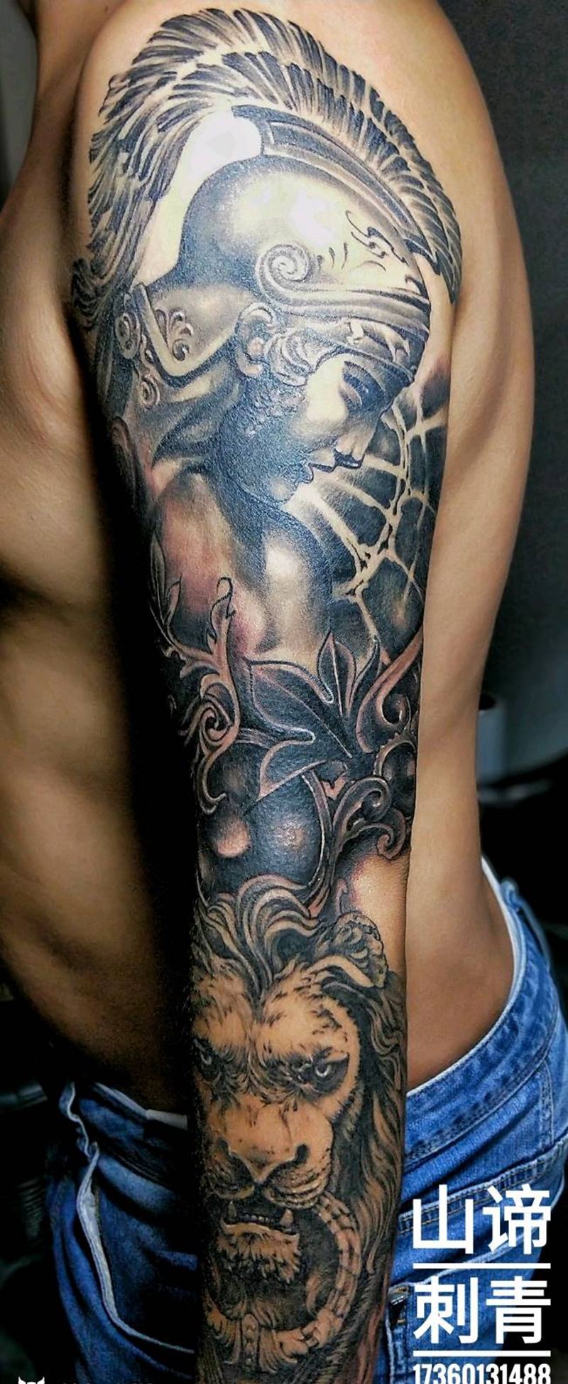 欧美石像 花臂纹身图片