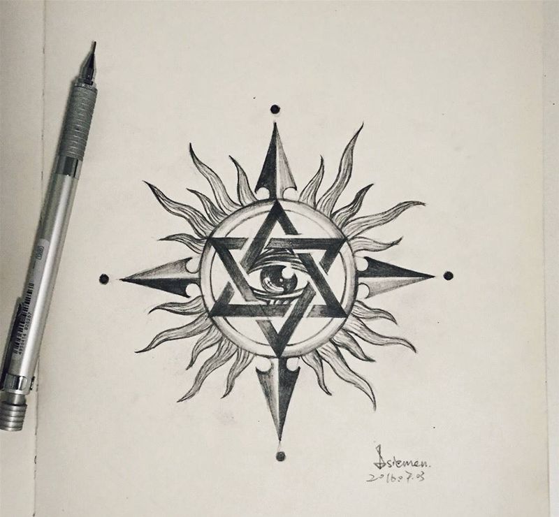 ☀️✡️纹身图片_成品手稿肩部手臂欧美几何图腾原创西大門纹身图案