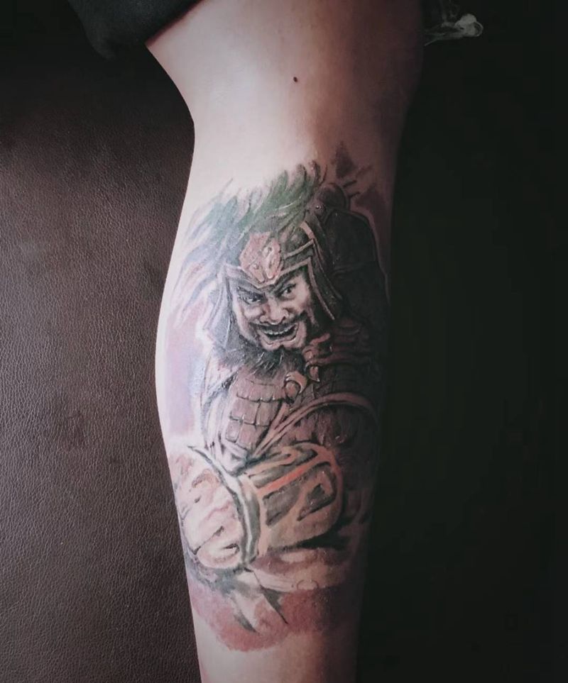 张飞纹身图片_腿部新传统纹身图案