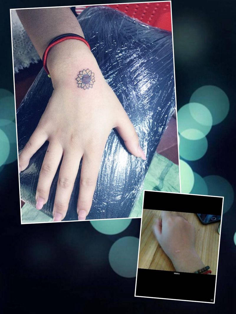 疤痕遮盖纹身图片_成品手部清新植物疤痕遮盖向日葵纹身图案