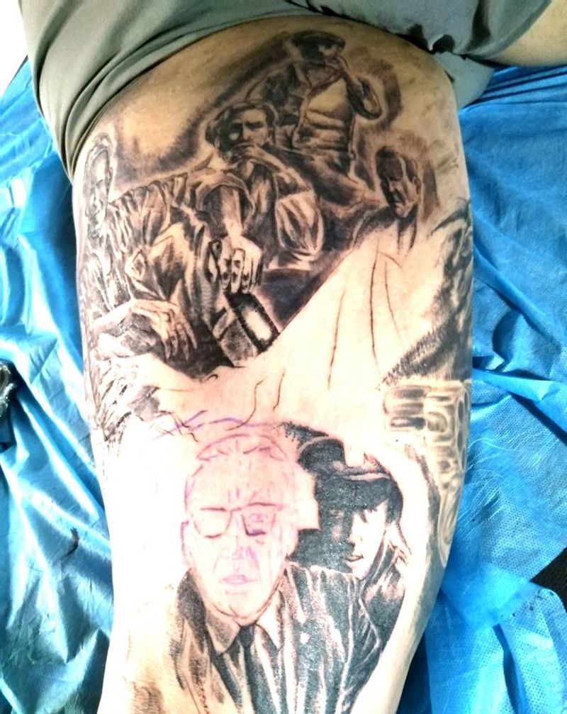 欧美风未完纹身图片_腿部欧美写实纹身图案