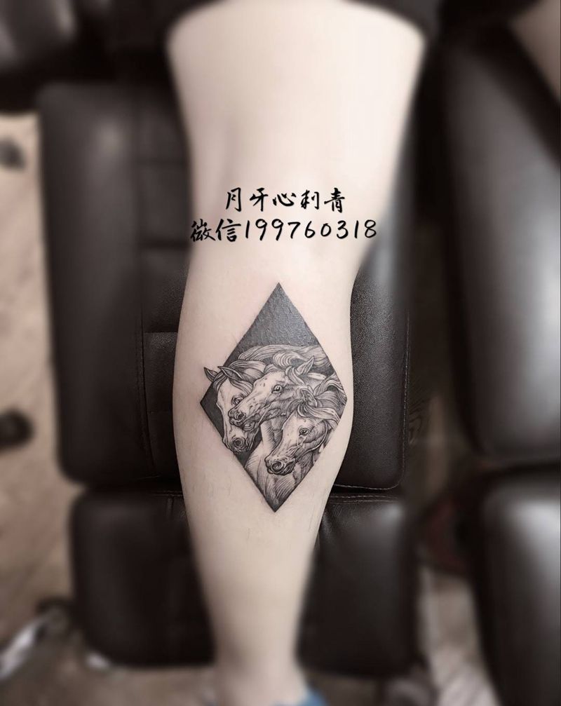 马纹身图片_成品腿部欧美清新写实动物小腿马纹身图案