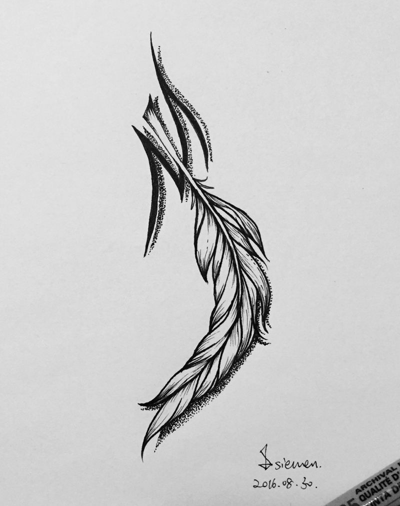 羽毛纹身图片_成品手稿脚部欧美清新原创静物图腾西大門纹身图案