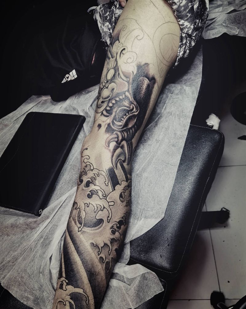 花腿纹身图片_腿部纹身图案