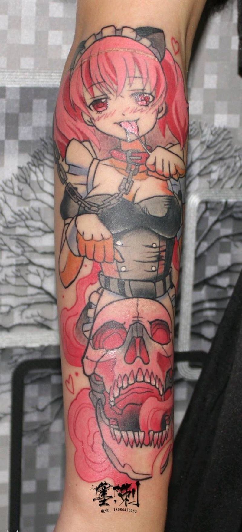 粉色小女生纹身图片_手臂纹身图案