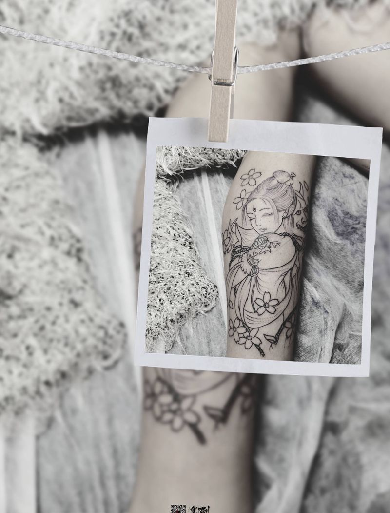 艺伎纹身图片_腿部纹身图案