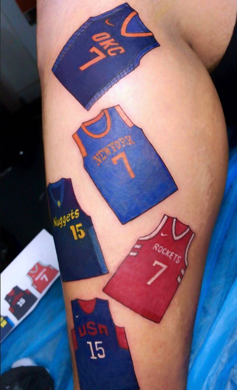 五件马甲纹身图片_腿部水彩New School篮球原创西門纹身图案