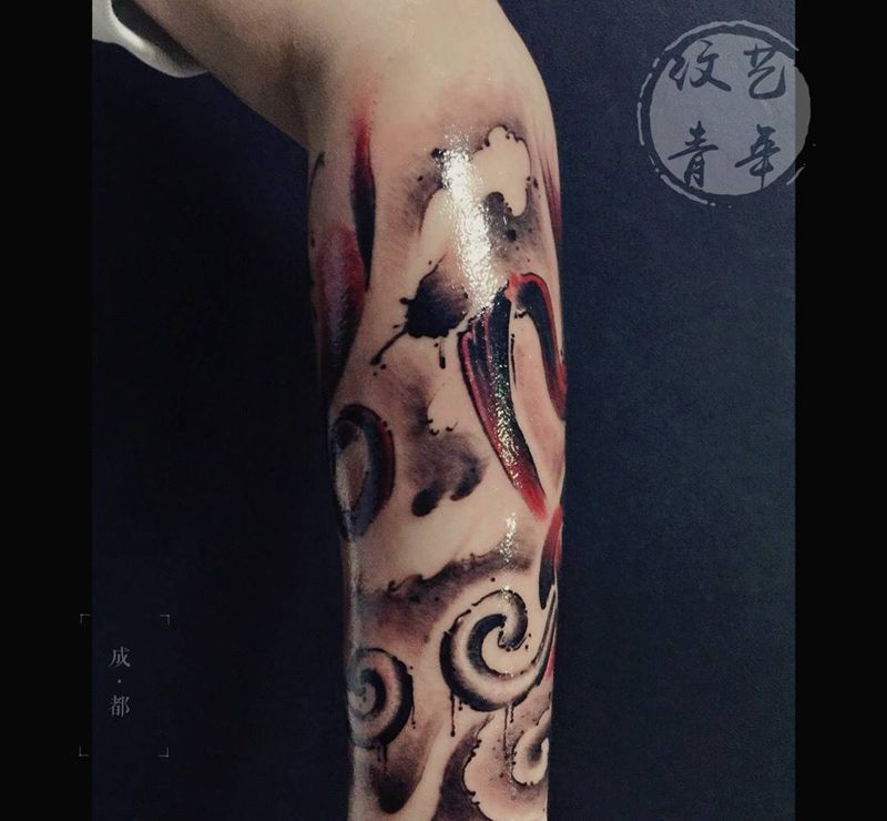 混天绫和紧箍咒-纹身图片_成品手臂写意字符原创纹身图案