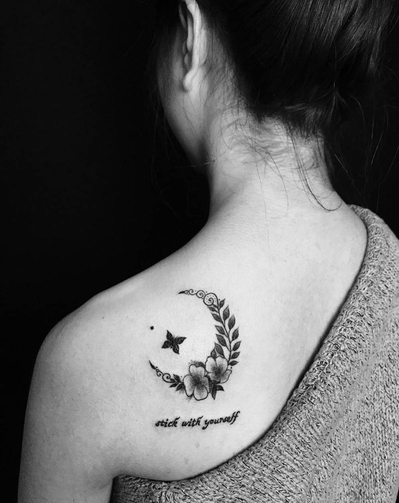 『月亮 。花 』作品集纹身图片_肩部成品纹身图案