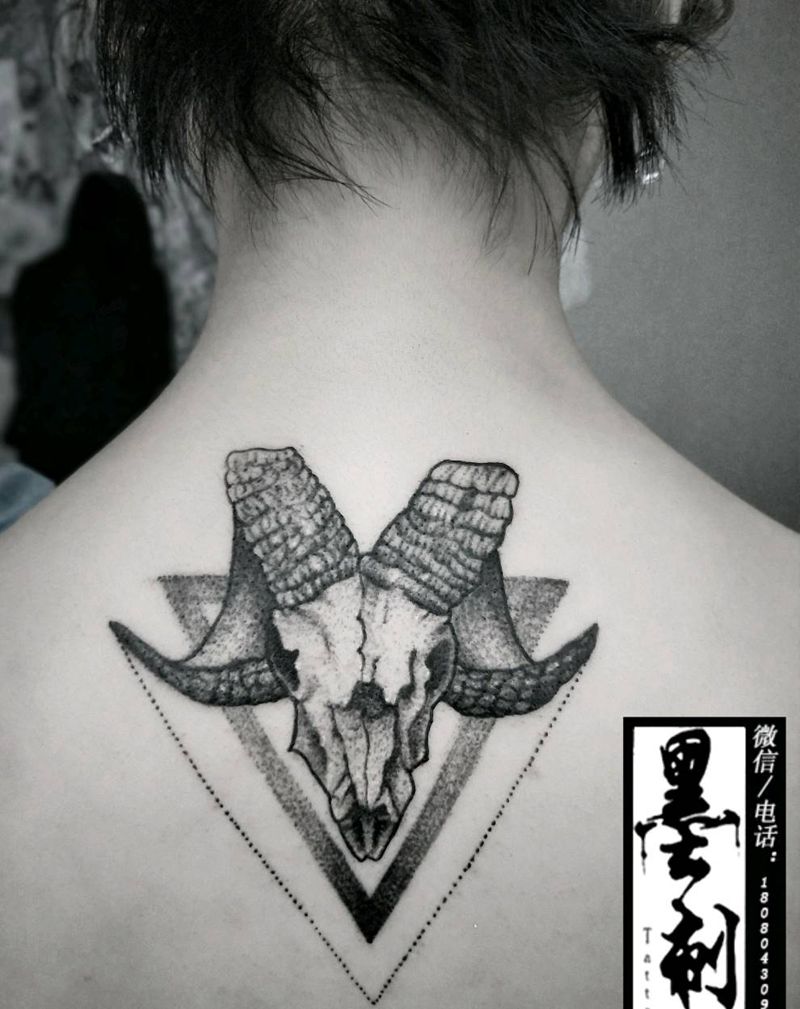 羊纹身图片_几何动物纹身图案