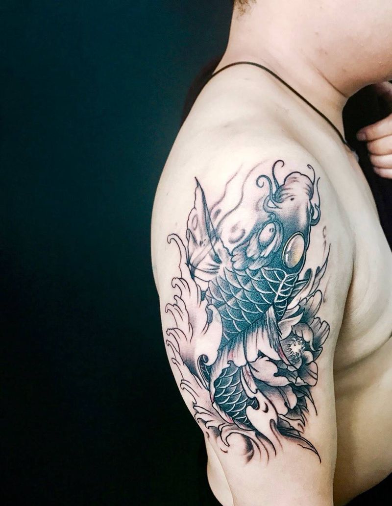 鱼遮盖纹身图片_成品手臂纹身图案