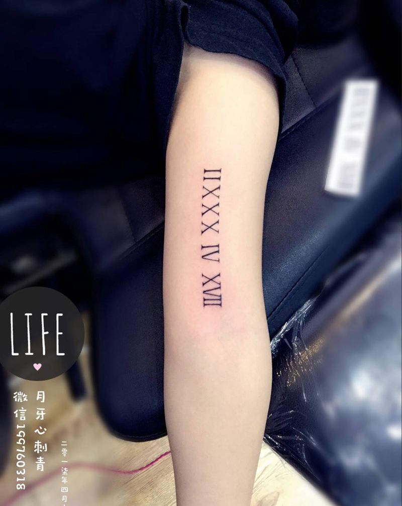 罗马数字纹身图片_成品手臂清新几何罗马数字纹身图案