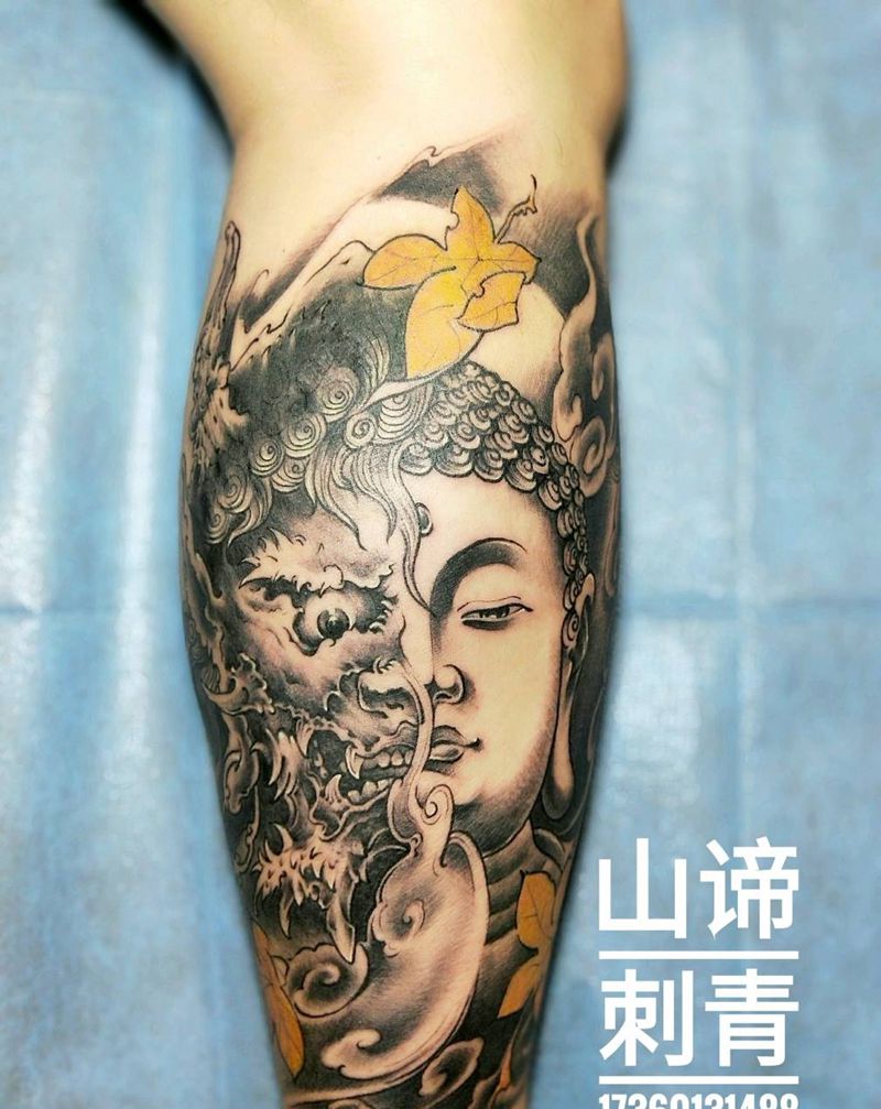 善与恶 小腿纹身图片