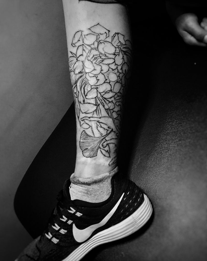 般若割线纹身图片_腿部纹身图案