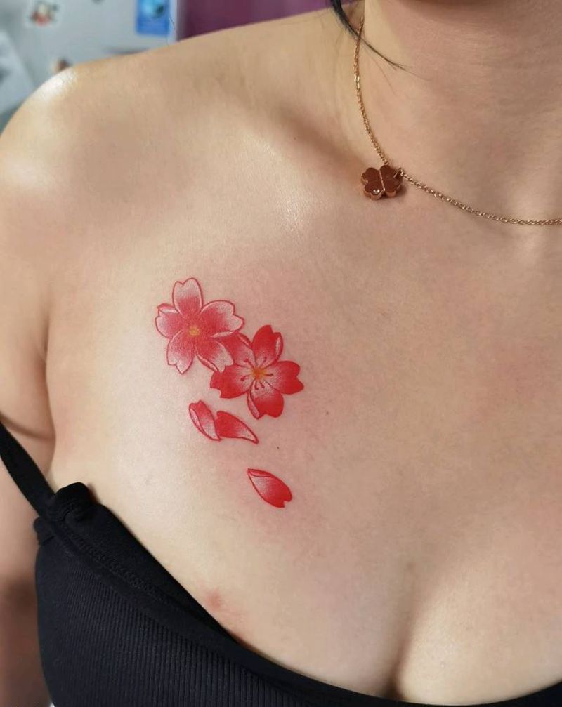 樱花纹身图片_胸部新传统纹身图案