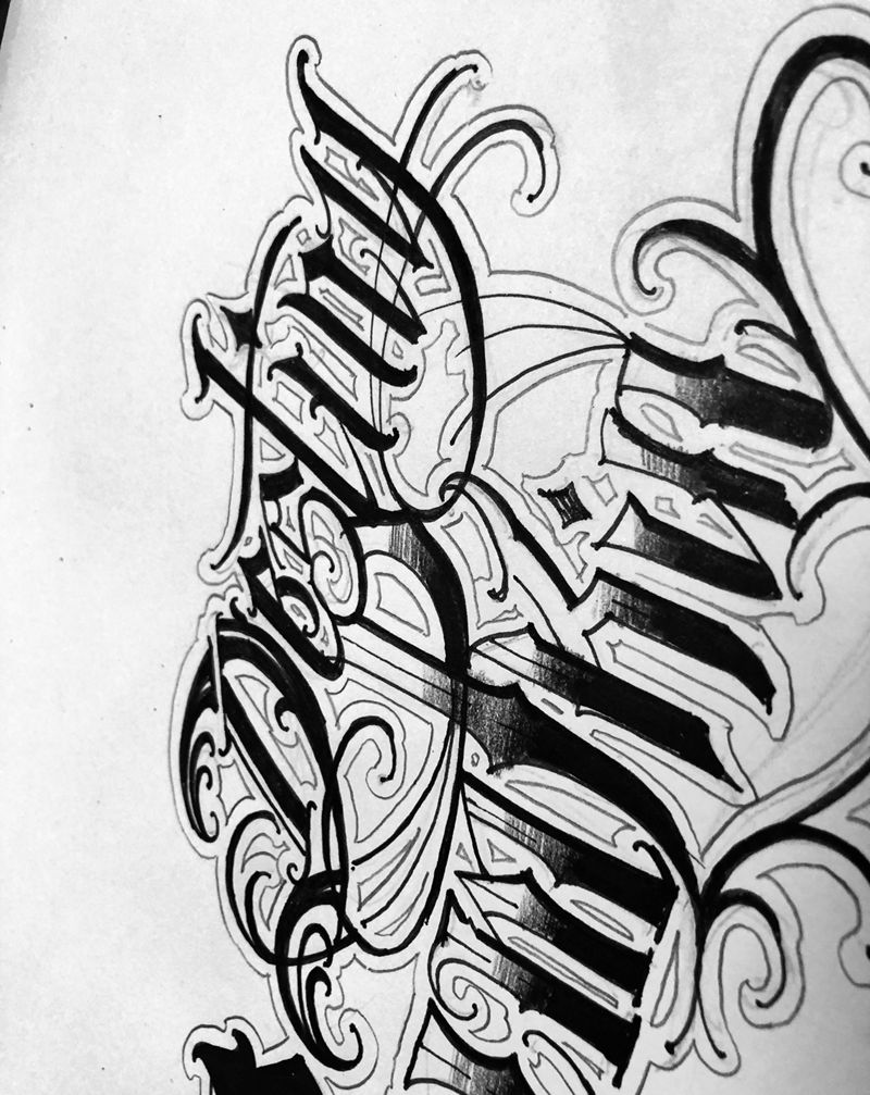 花体字遮盖纹身图片_手臂手部花体字遮盖纹身图案