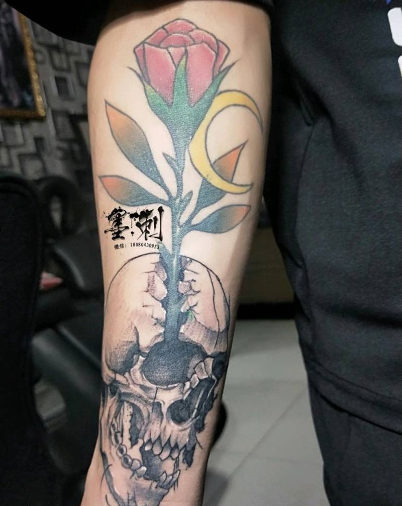 骷髅头纹身图片_手臂欧美写实纹身图案