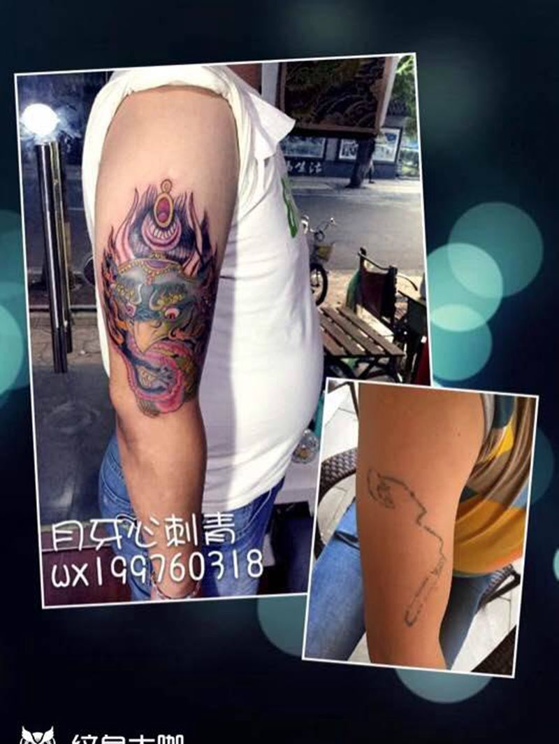 大鹏金翅鸟纹身图片_成品手臂传统动物宗教遮盖旧遮盖纹身图案