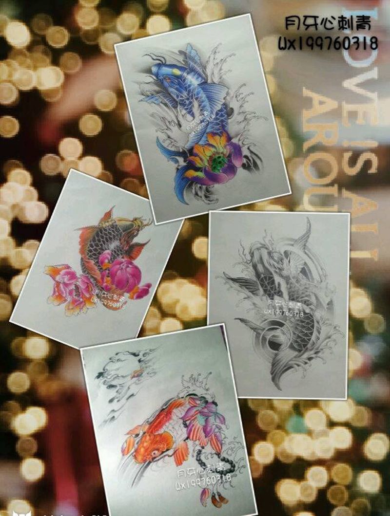 纹身手稿-鱼 系列纹身图片_胸部背部手臂腿部手部传统动物原创刺青手稿纹身图案
