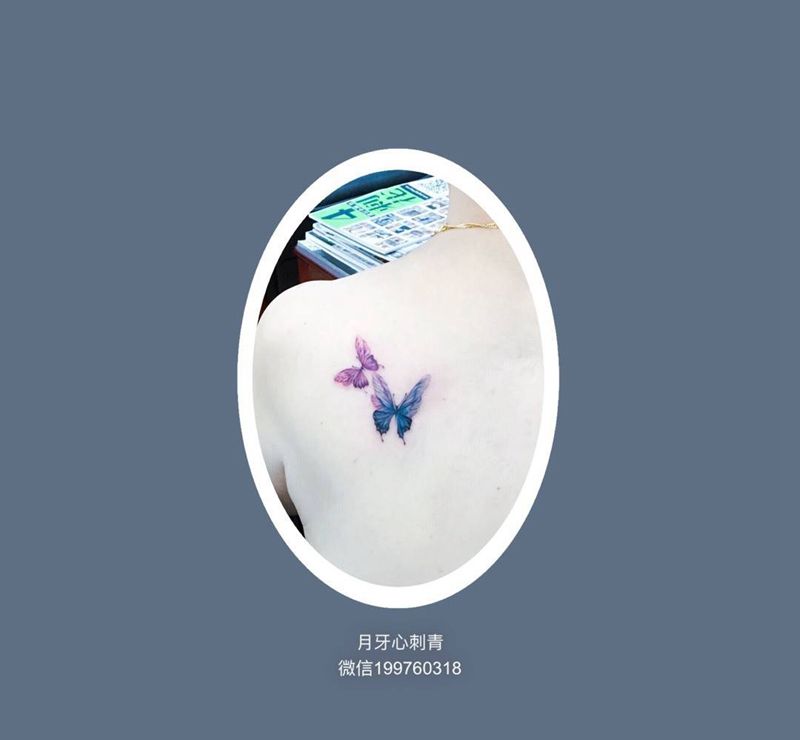 蝴蝶纹身图片_成品背部清新动物蝴蝶彩色纹身图案