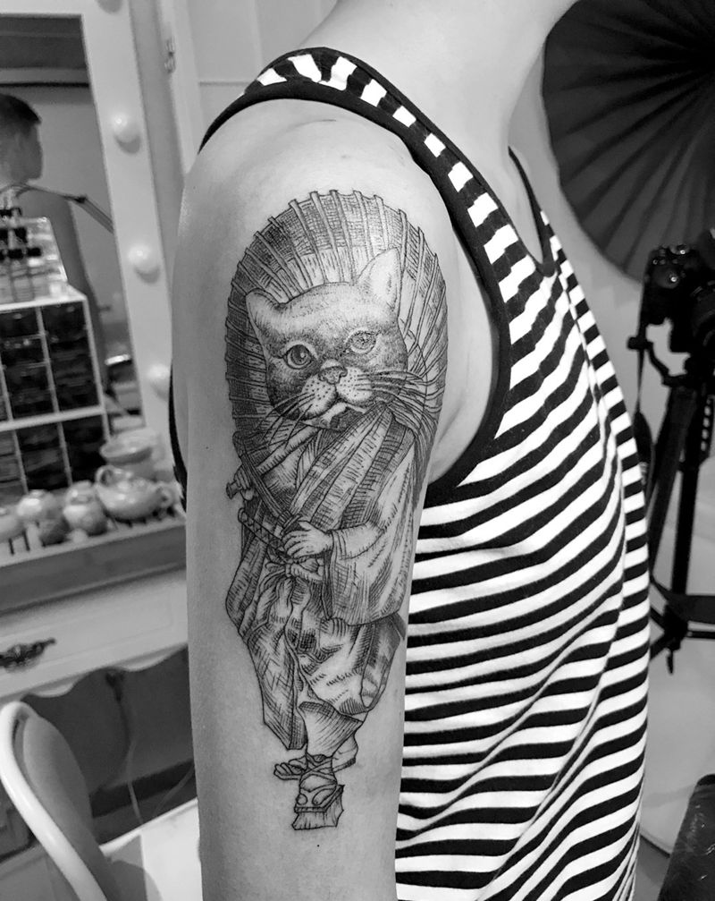 猫纹身图片_成品手稿肩部手臂动物人物西大門纹身图案