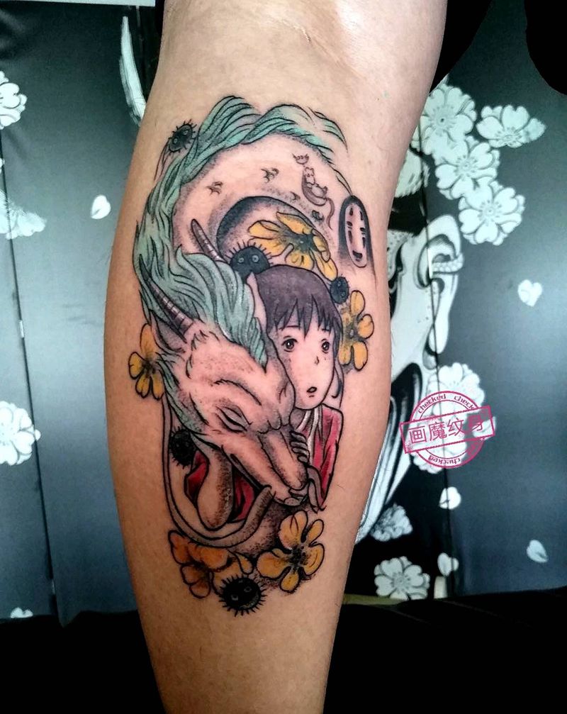 千与千寻纹身图片_腿部新传统纹身图案