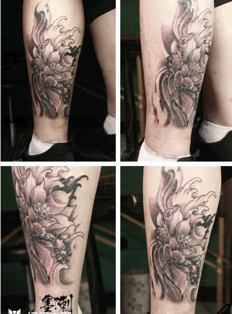 莲花纹身图片_脚部新传统纹身图案