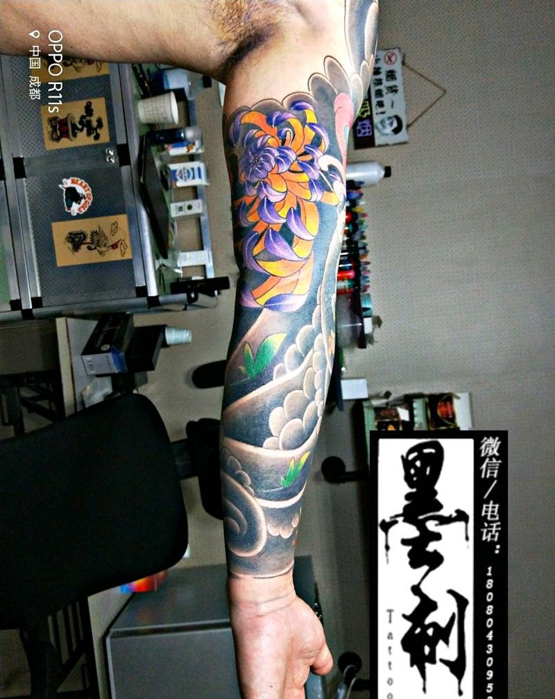 传统花臂纹身图片_手臂传统纹身图案