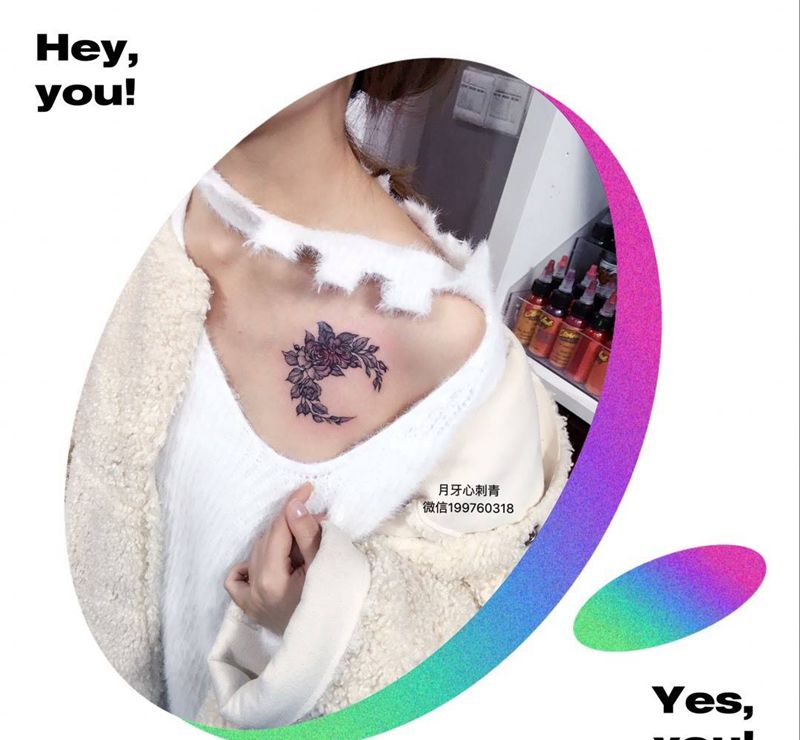 遮盖旧纹身纹身图片_肩部胸部遮盖月亮清新纹身图案