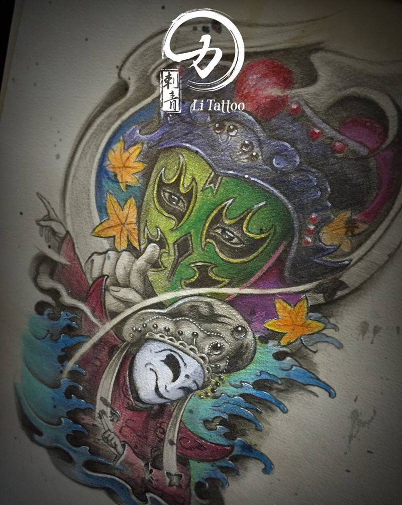 川剧变脸纹身图片_成品手稿传统原创人物纹身图案