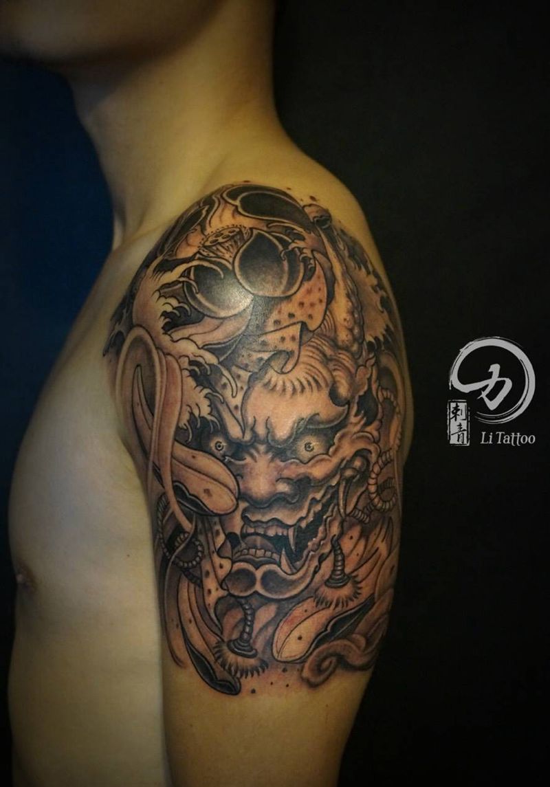 般若纹身图片_成品手臂传统人物鬼神纹身图案