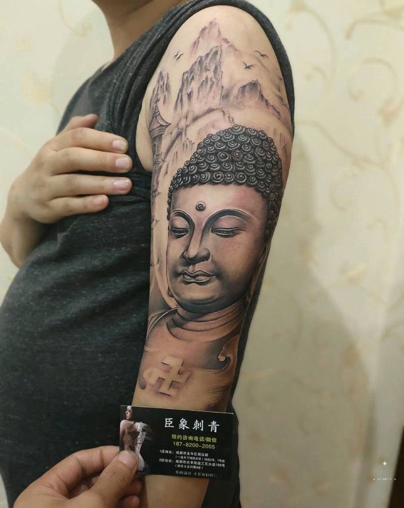 佛纹身图片_手臂新传统佛纹身图案