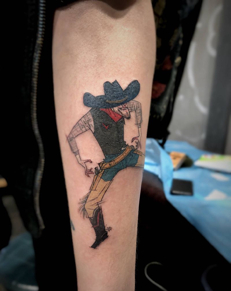 牛仔纹身图片_手臂New School纹身图案