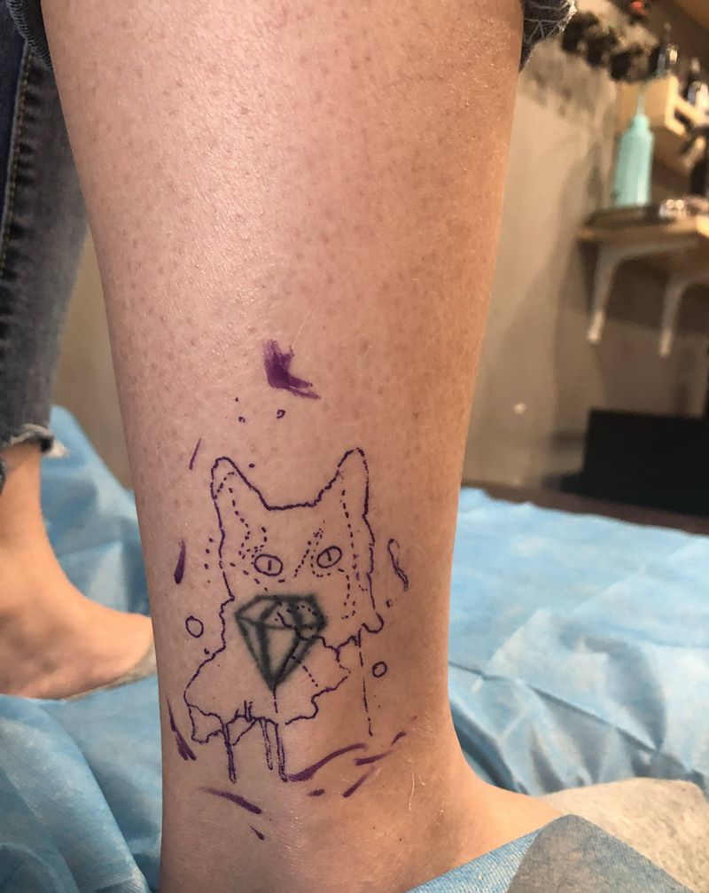 遮盖纹身图片_腿部水墨纹身图案