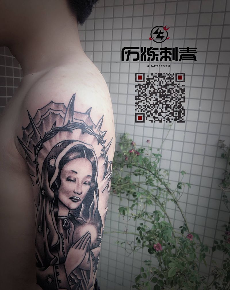 圣母纹身图片_手臂New School纹身图案