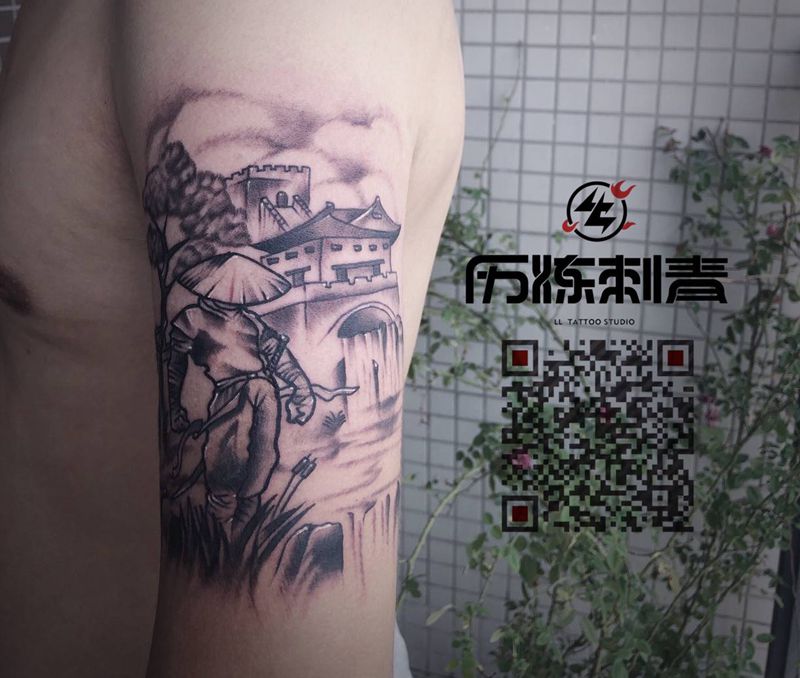 武士纹身图片_手臂水墨纹身图案