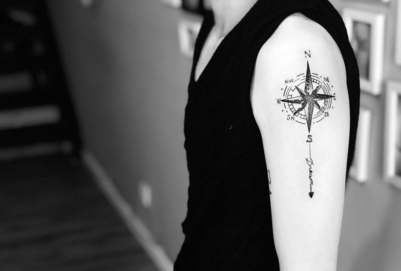 指南针纹身图片_手臂纹身图案