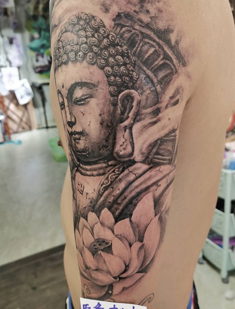 大日如来纹身图片_手臂新传统如来，佛纹身图案