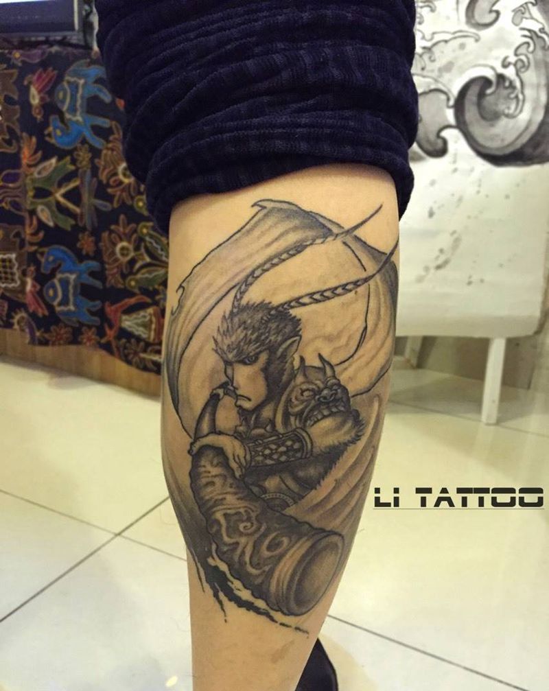 小腿后侧作品恢复后效果。纹身图片