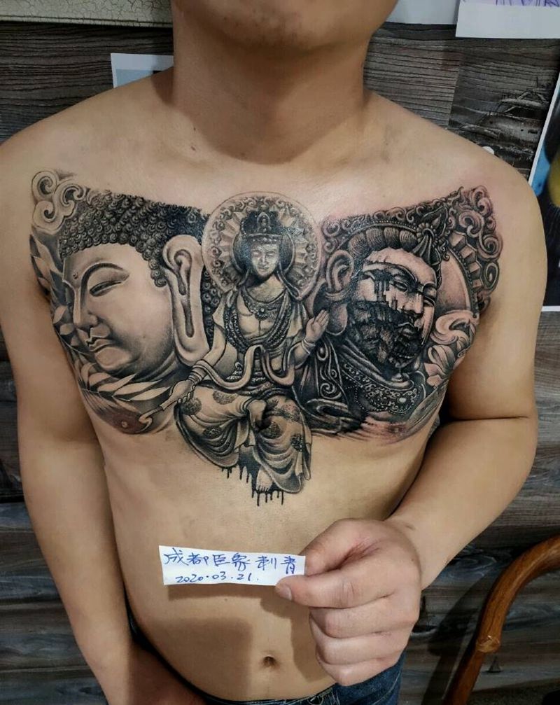 遮盖纹身图片_新传统佛，纹身图案
