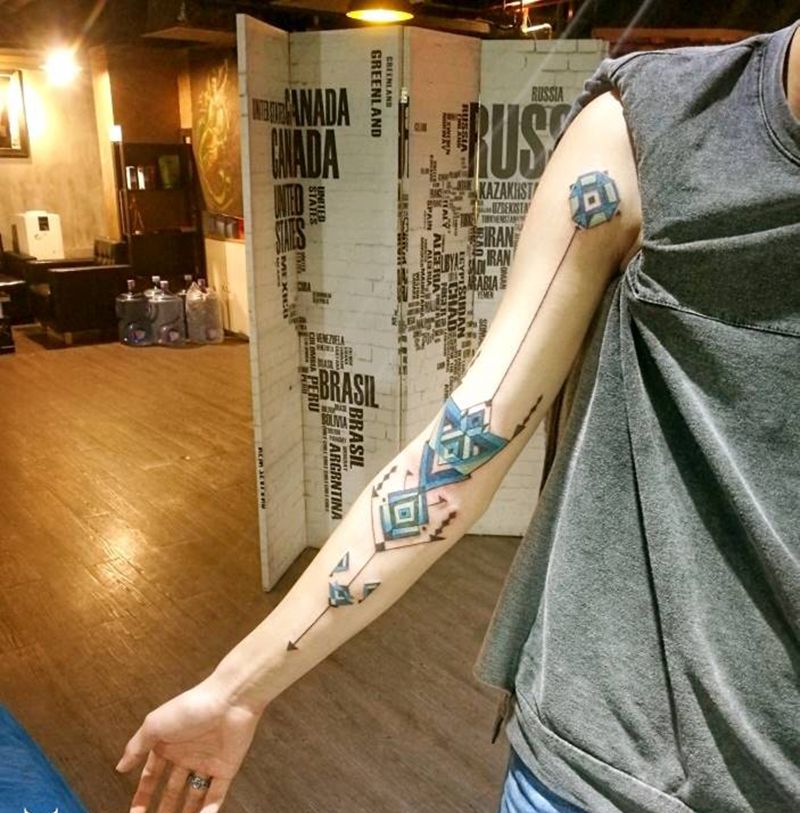 无纹身图片_手臂清新贴纸几何成品纹身图案