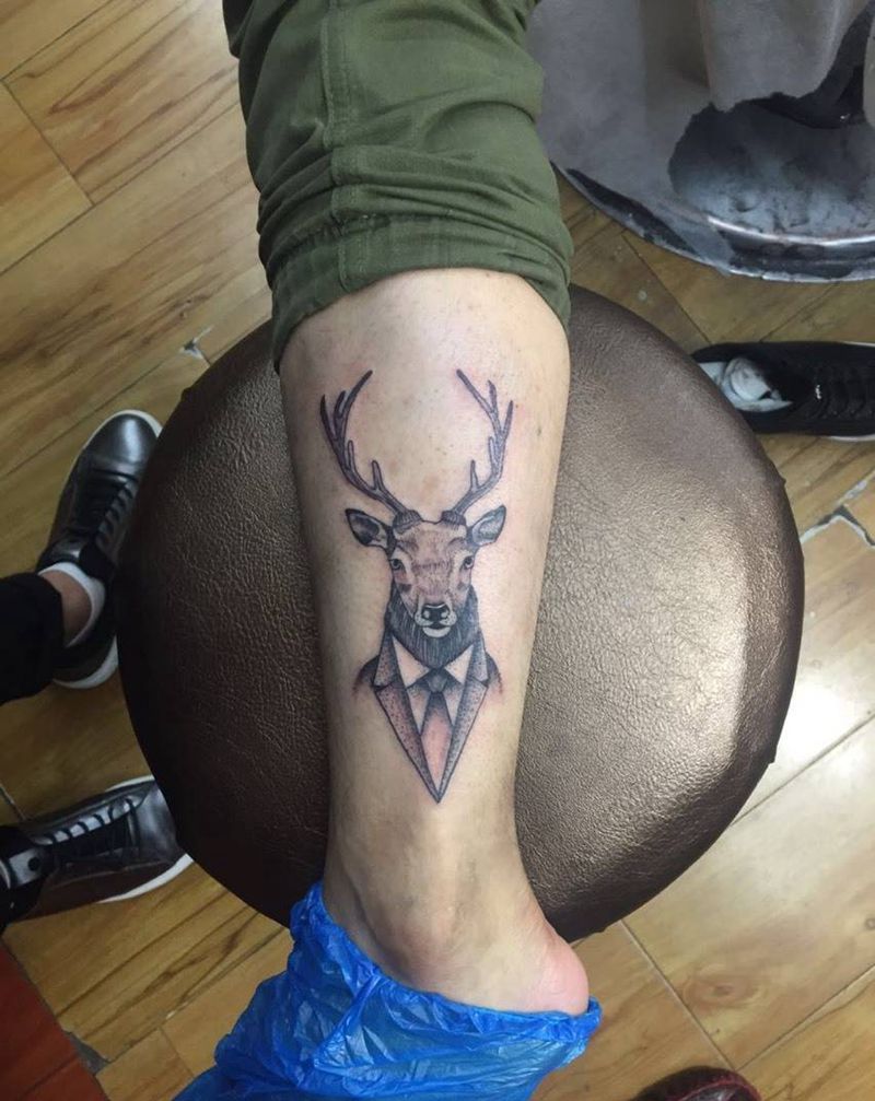 鹿先生纹身图片_成品手部手臂腿部欧美动物原创阿帆纹身图案