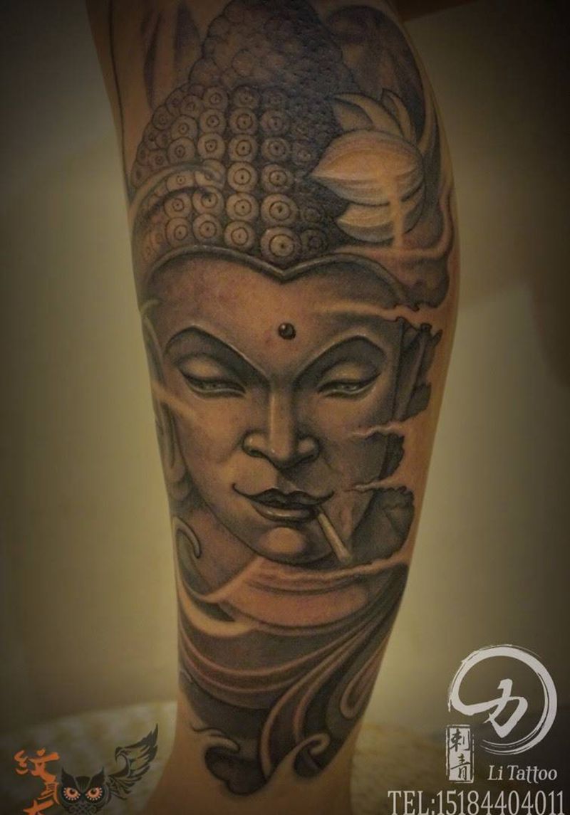 六年前的旧图修复纹身图片_成品手稿腿部传统纹身图案