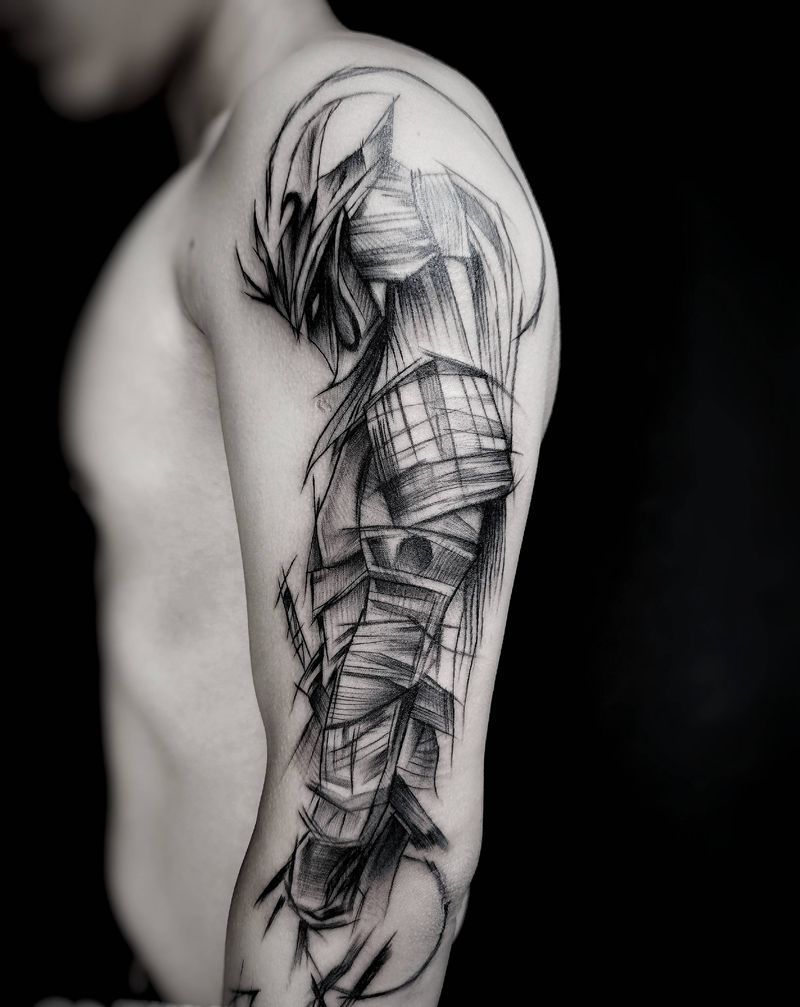 素描风格纹身图片_手臂纹身图案